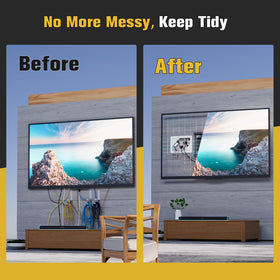 Dremica brush openings for HDMI and Ethernet cables enable clean cable routing.