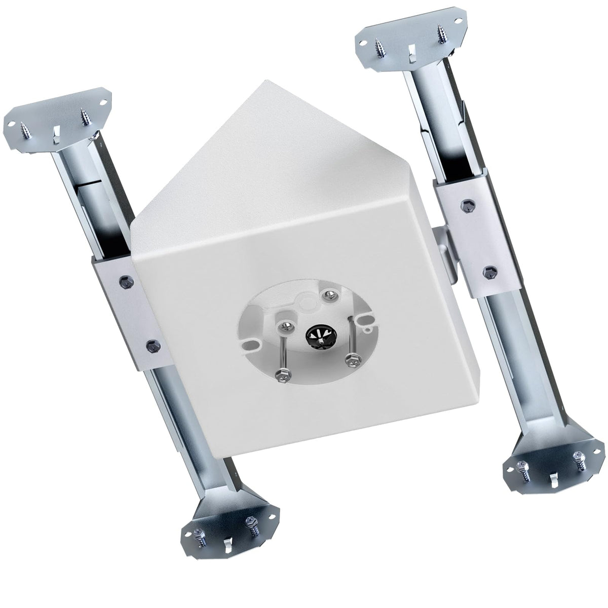 Dremica ceiling fan box with angled install for cathedral ceilings at 80 degrees.