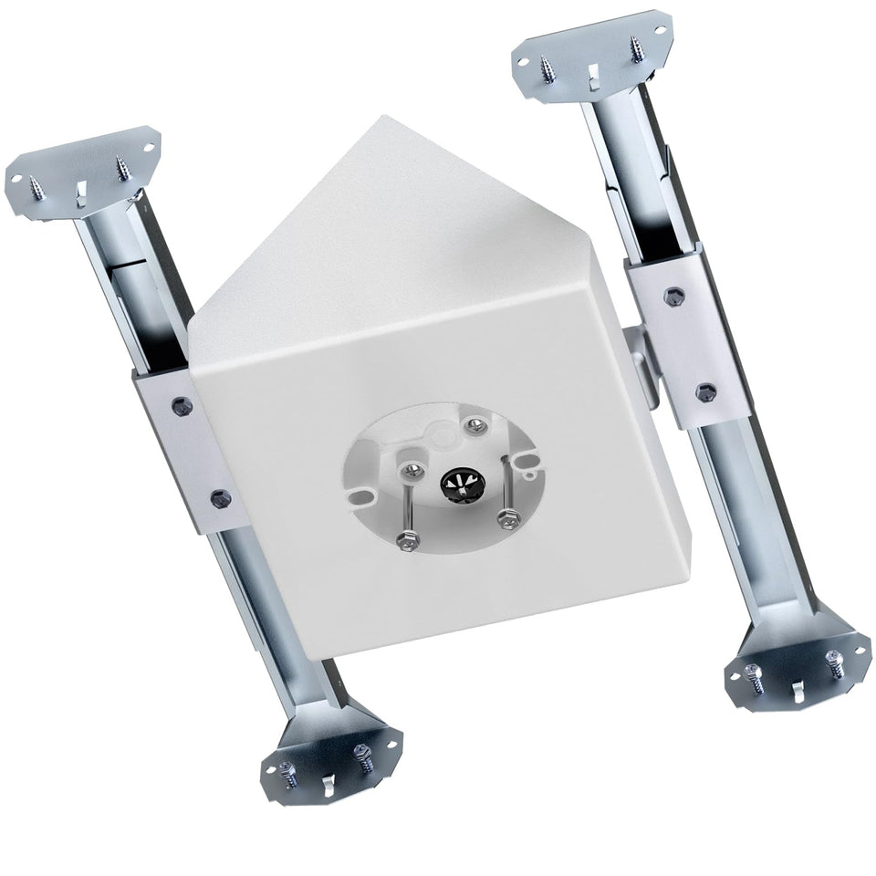 Dremica ceiling fan box with angled install for cathedral ceilings at 80 degrees.