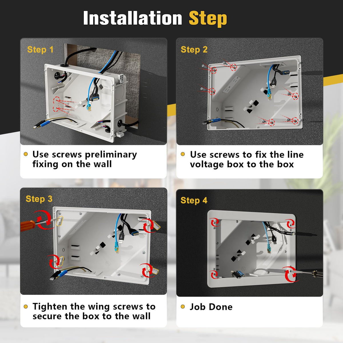 Dremica installation kit for in-wall TV box enables horizontal or vertical mounting.