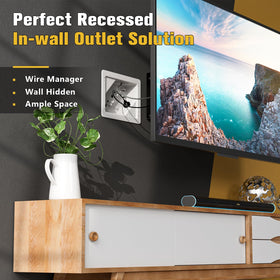 Dremica wall-mount cable hider showing a neat entertainment setup with hidden wiring.