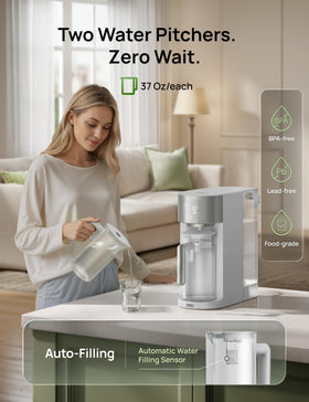 DREO 3-to-1 pure-to-drain ratio graphic shows reduced water waste.