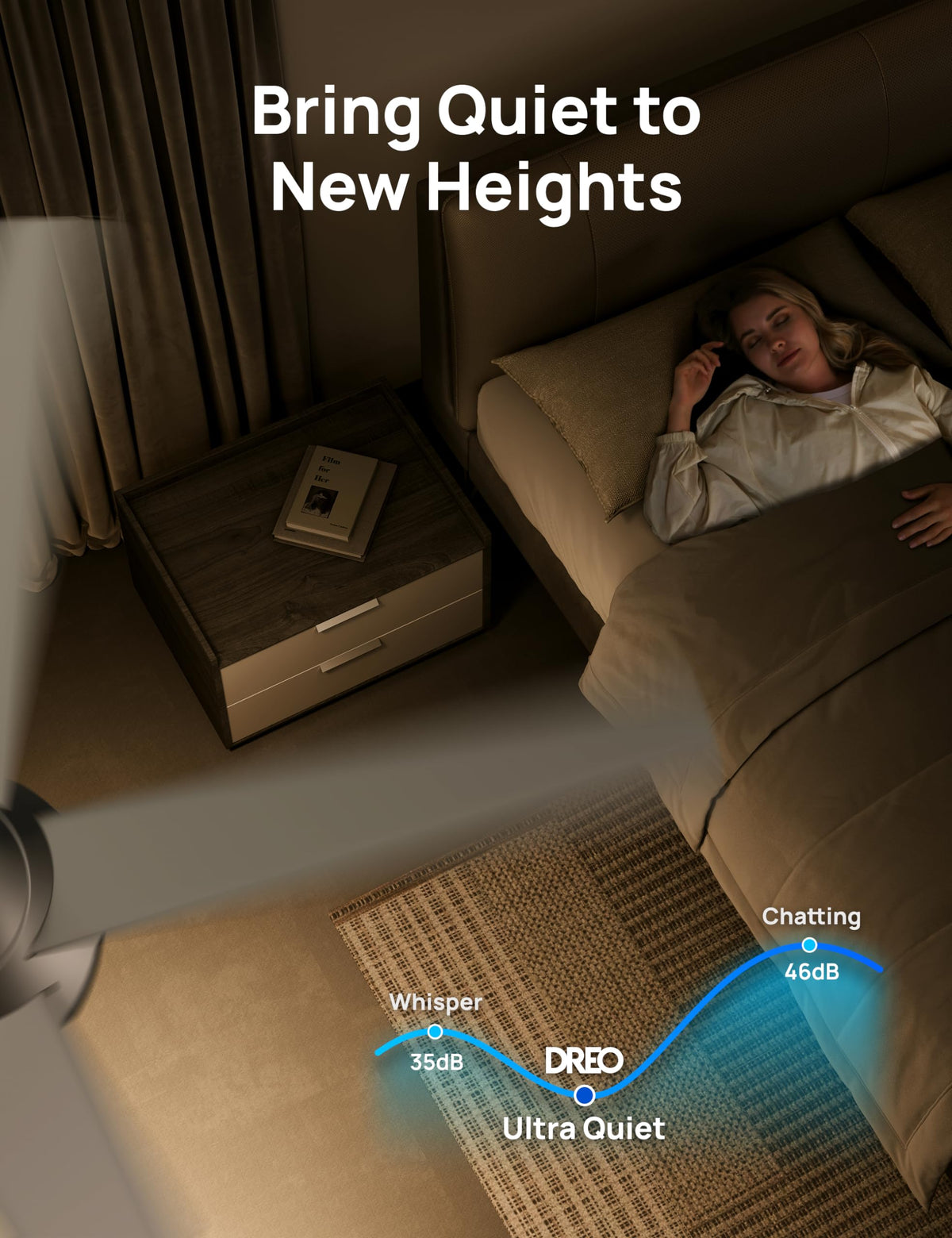 DREO 52-inch silver ceiling fan installation ready kit and preassembled parts.