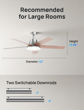 DREO 52-inch silver ceiling fan timer for automated lights and fan control.