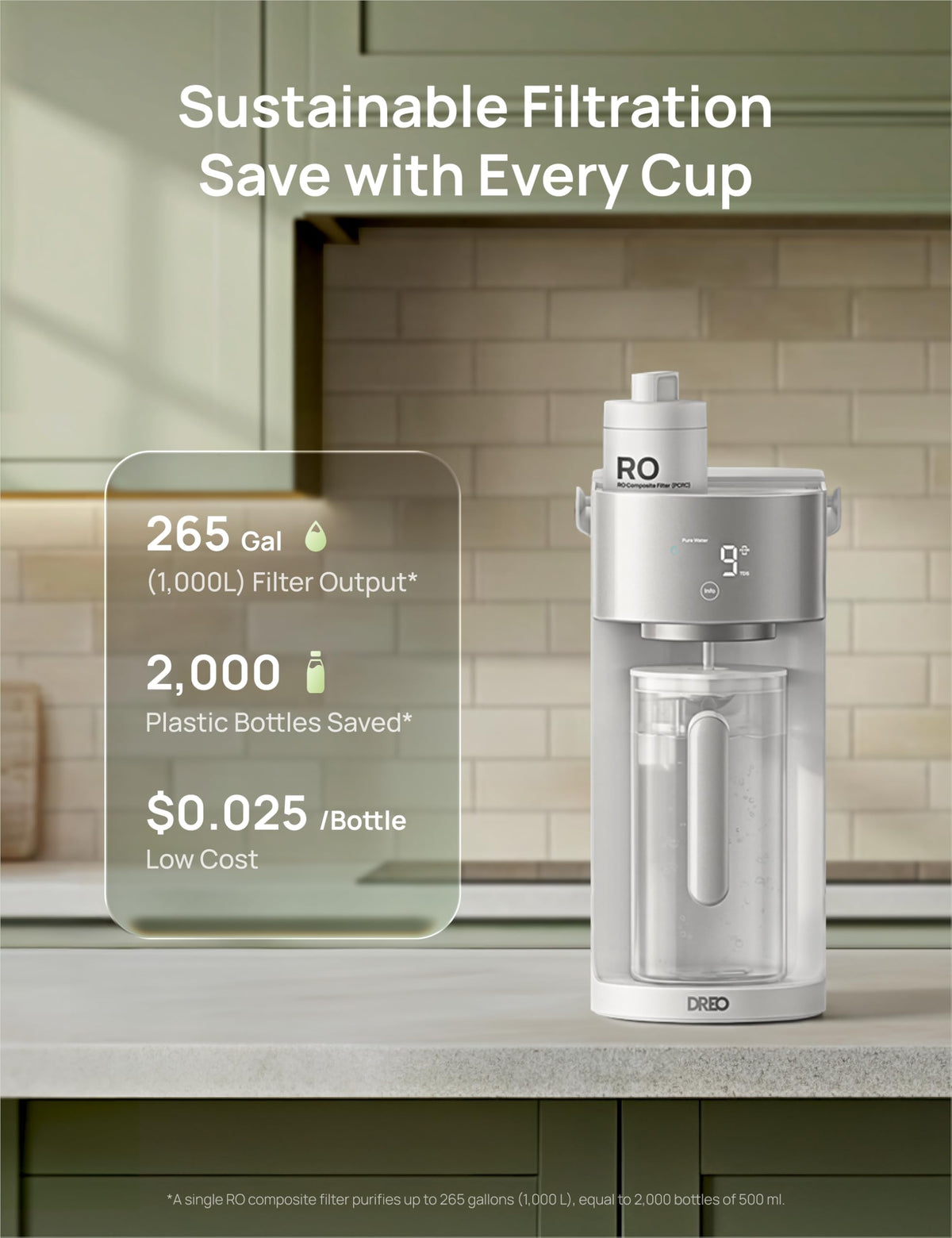 DREO 7-in-1 RO filter cartridge closeup highlighting multi-stage purification