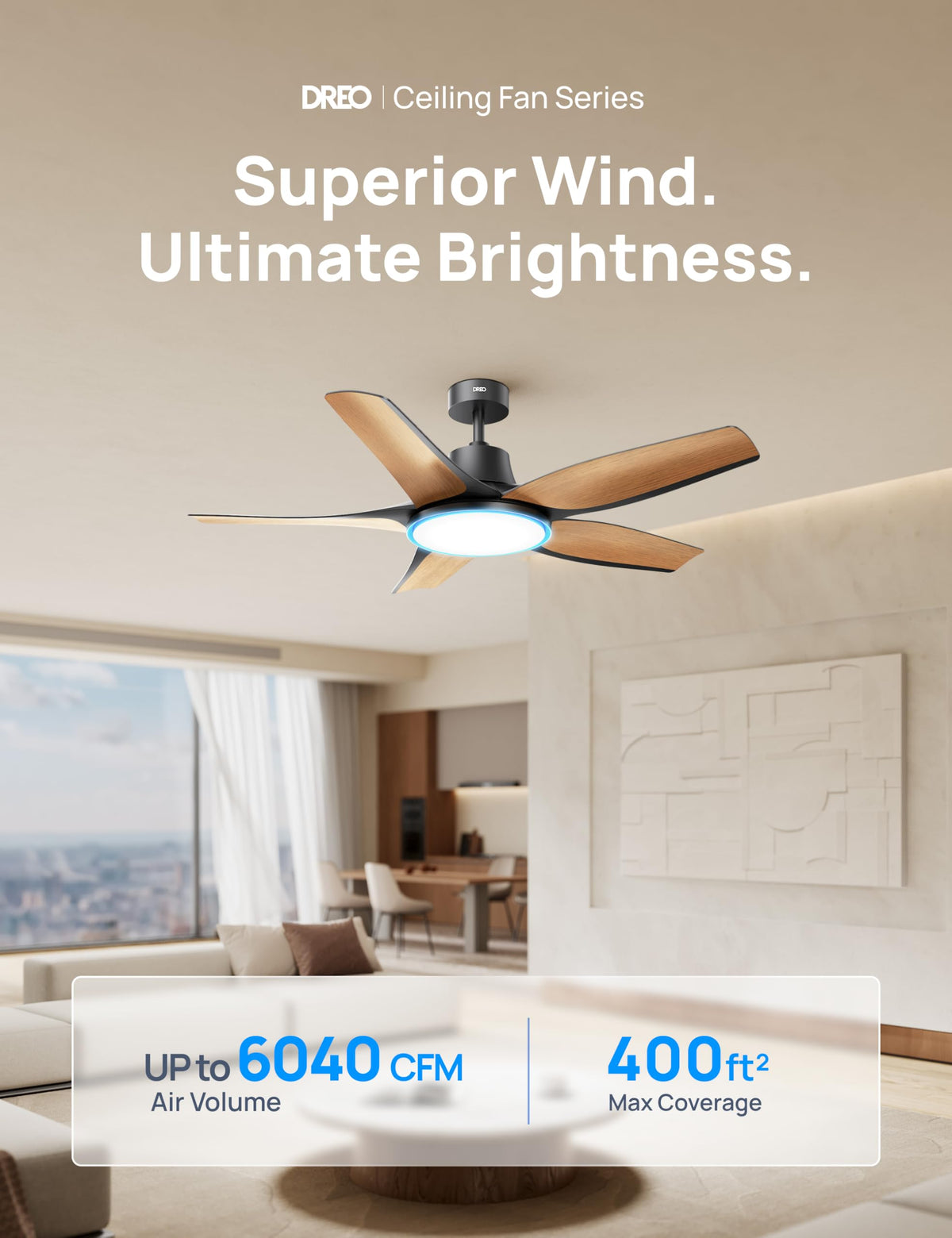 DREO Alexa voice control enables hands-free fan and light tweaks.