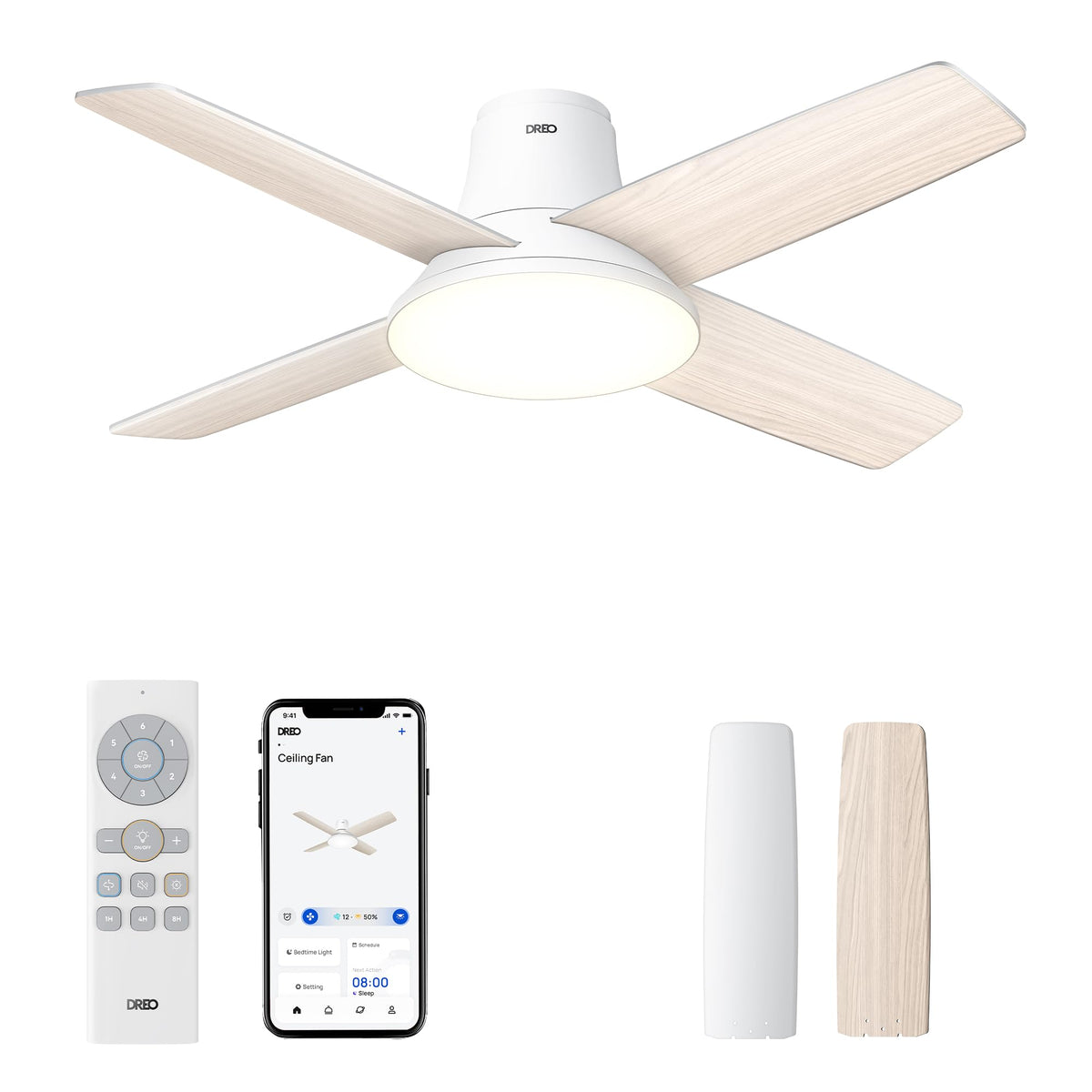 DREO 44in ceiling fan with lights in white for comfortable airflow and ambient illumination