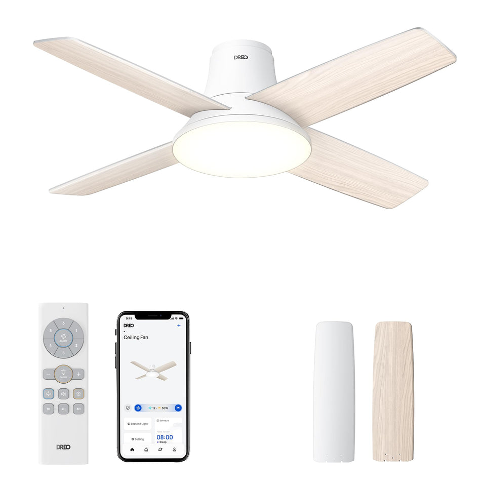 DREO 44in ceiling fan with lights in white for comfortable airflow and ambient illumination