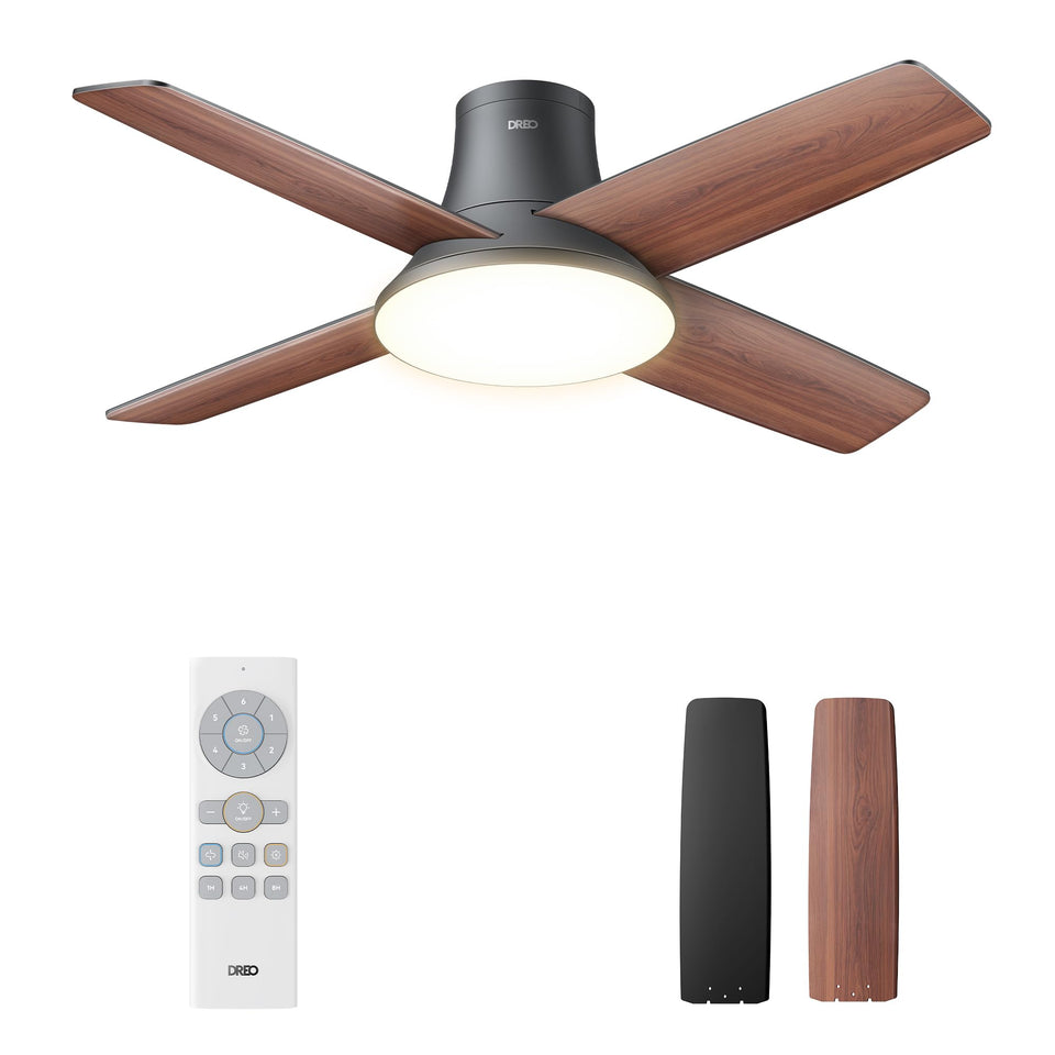 DREO 44-inch black ceiling fan with remote and lights for modern bedrooms