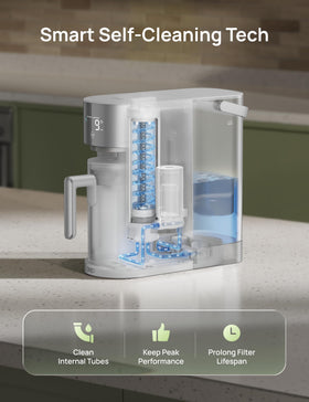 DREO compact design in a kitchen setting fits on countertops without plumbing.