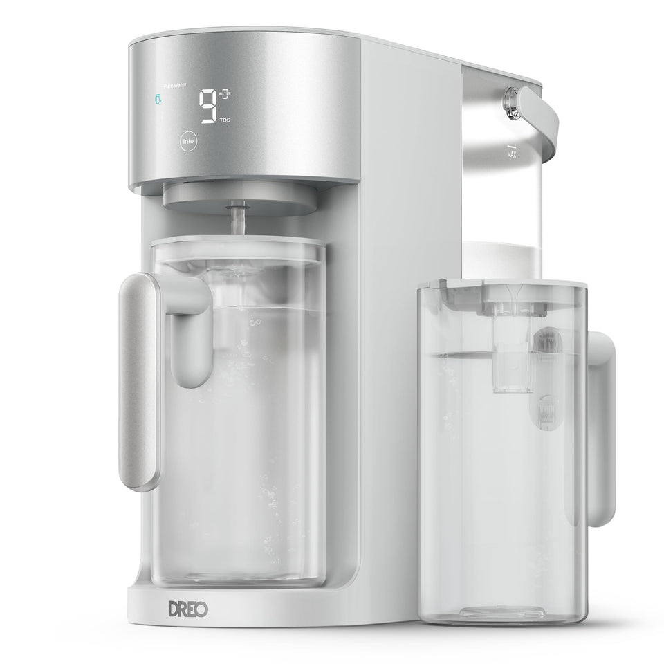 DREO countertop RO system front view showing compact, space-saving design for small kitchens.