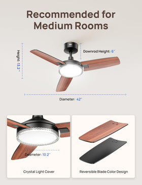 DREO living room setup showing modern decor with integrated fan and light.
