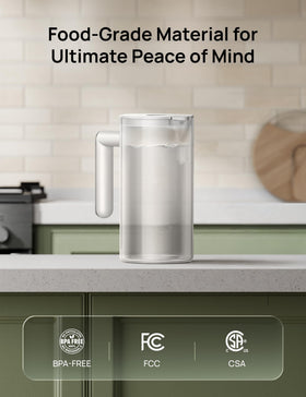 DREO pitcher placed inside fridge and on counter for versatile use