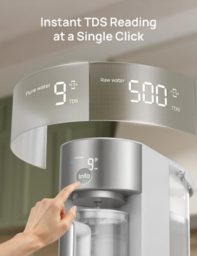 DREO real-time TDS monitor display helps track water quality and filter life.