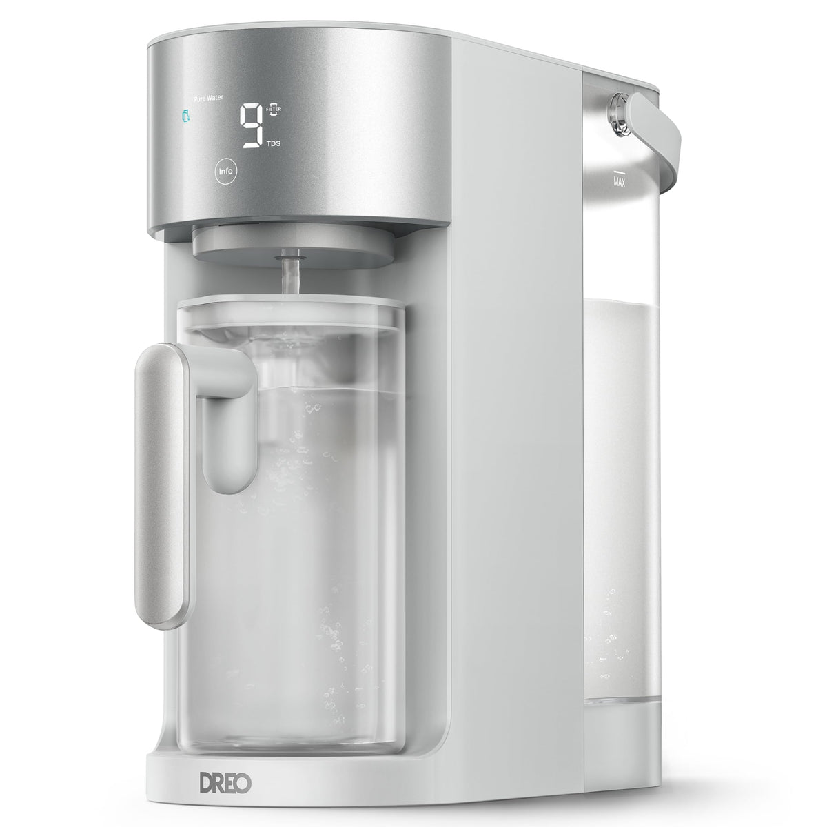 DREO countertop RO system on a kitchen counter with plug-and-play setup for instant pure water.