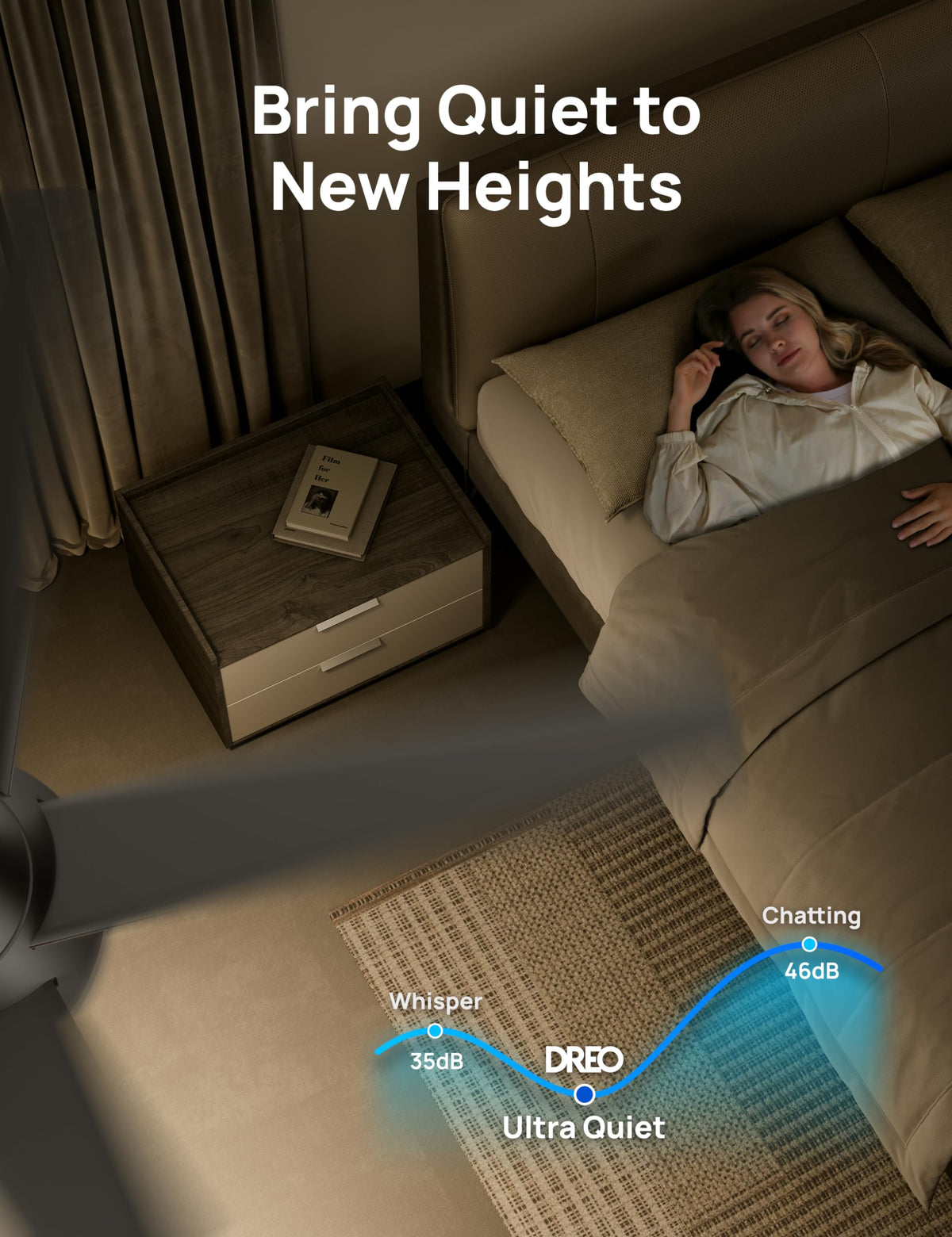 DREO reversible direction control enabling year-round air circulation.