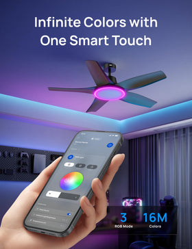 DREO RGB ambient lighting close-up shows vivid color options.