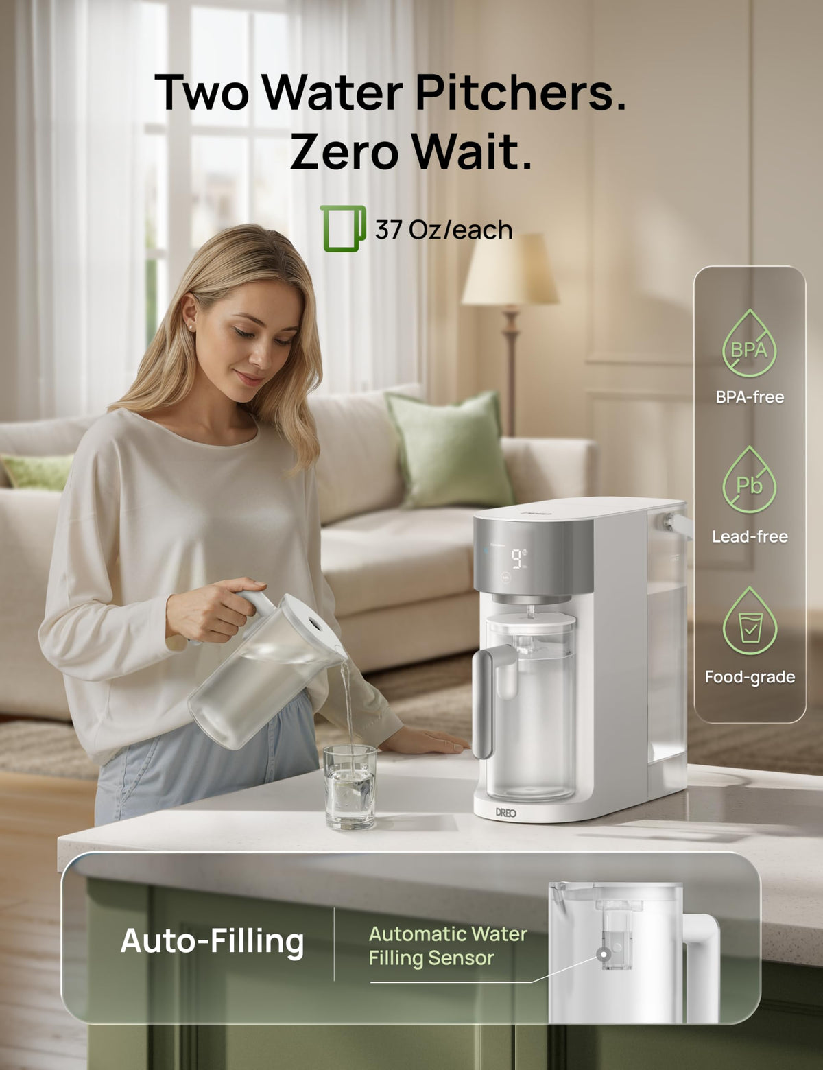 DREO self-cleaning cycle ensures periodic flushing for consistent purity.