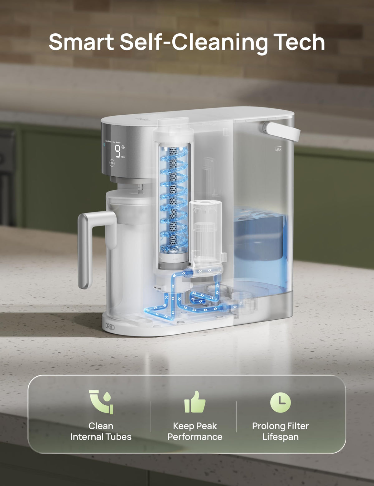 DREO slim footprint fits compact kitchens and small spaces.