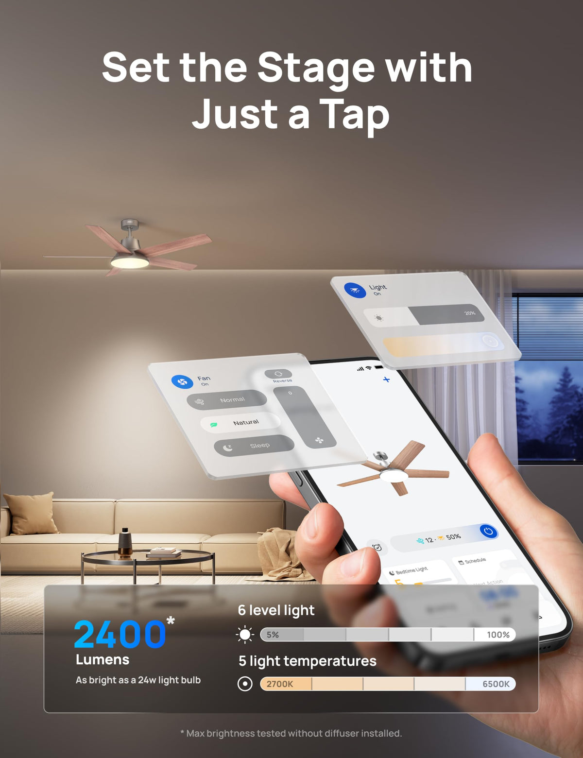 DREO quiet brushless DC motor delivers near-silent airflow in bedrooms.