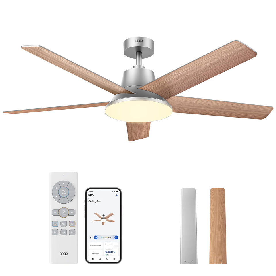 DREO 52-inch smart ceiling fan remote control for quick speed and light changes.