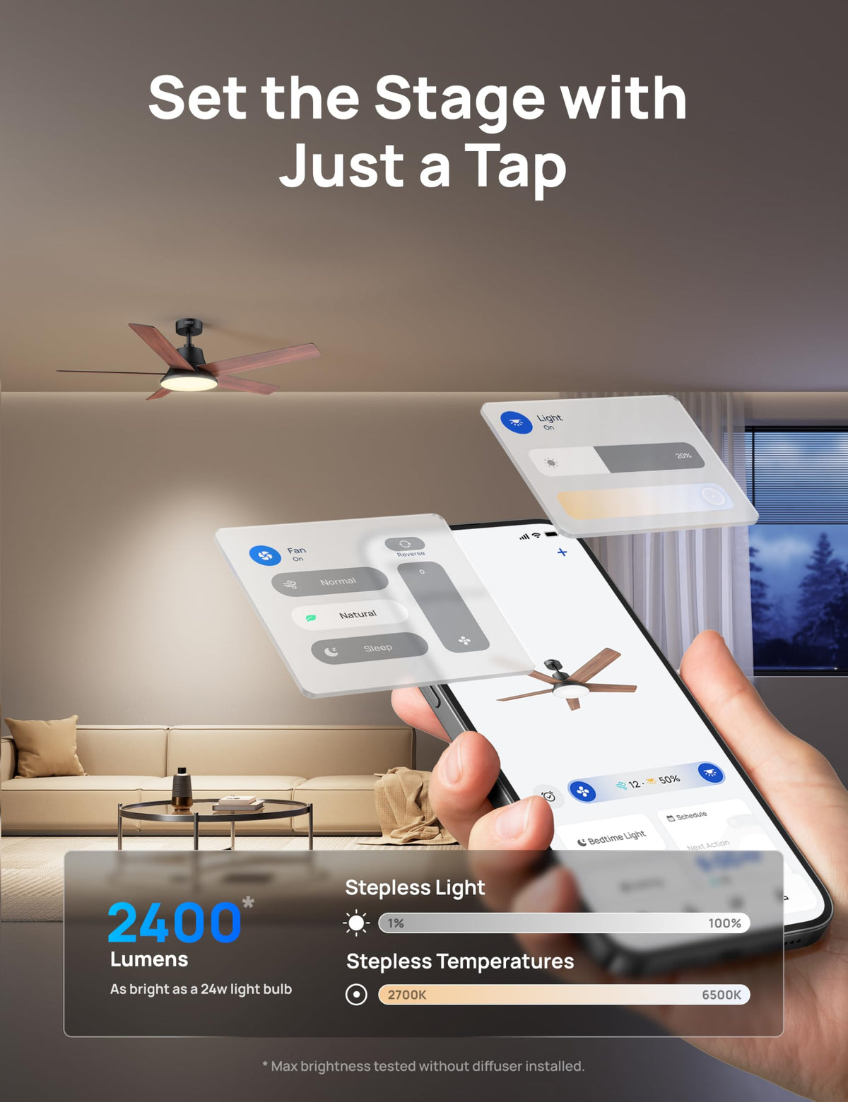 DREO wind modes demonstration for natural, normal, and sleep airflow.