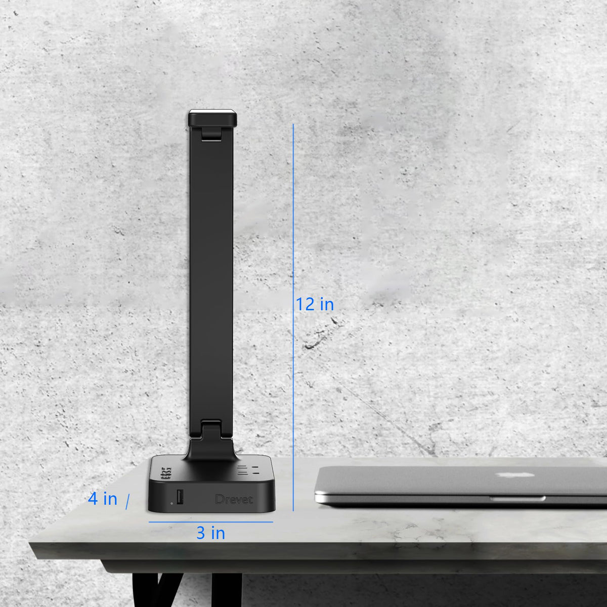 Drevet lamp head rotates 180 degrees for flexible lighting angles.