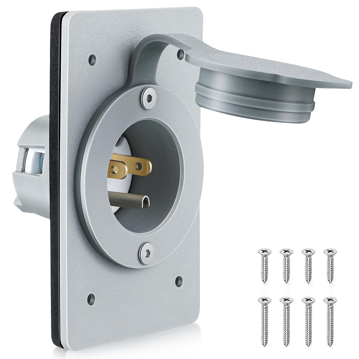 Dreyoo 15A flanged inlet front view for rugged, reliable power.