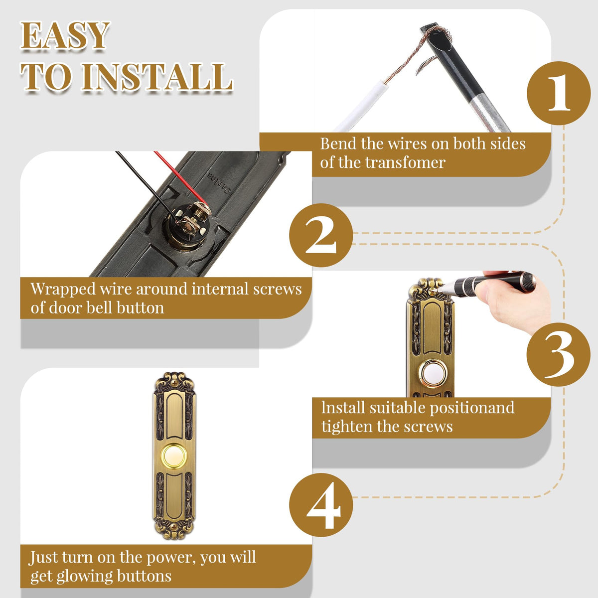 Dreyoo antique-brass doorbell button replacement for aging plastic units.