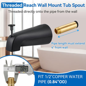 Dreyoo wall mount tub spout demonstrates 5-1/4 inch reach for convenient use.