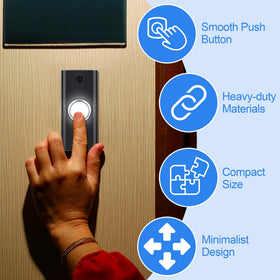 Dreyoo black metal doorbell button side view emphasizes sleek style.