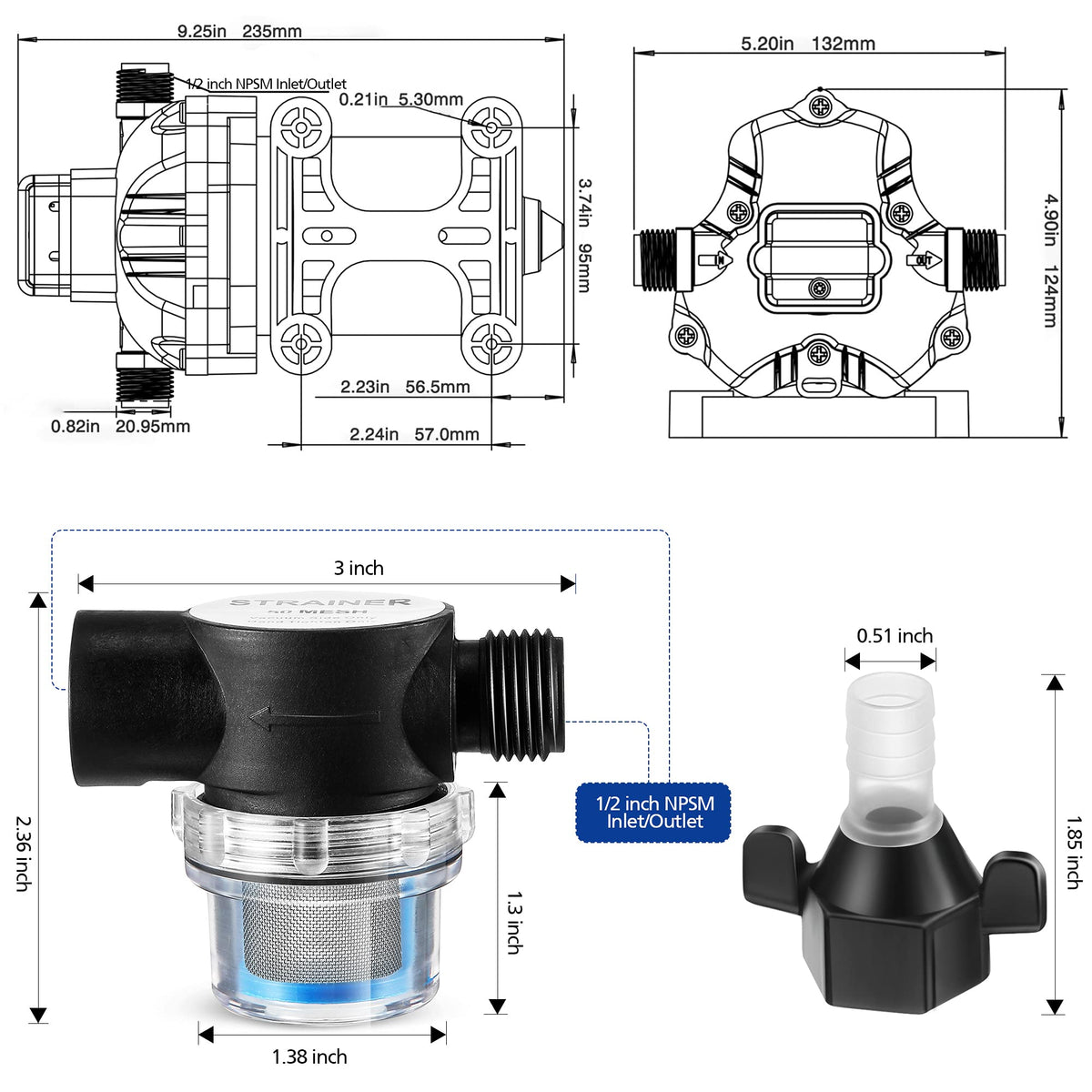 Dreyoo strainer 50-mesh included to help prevent leaks and debris.