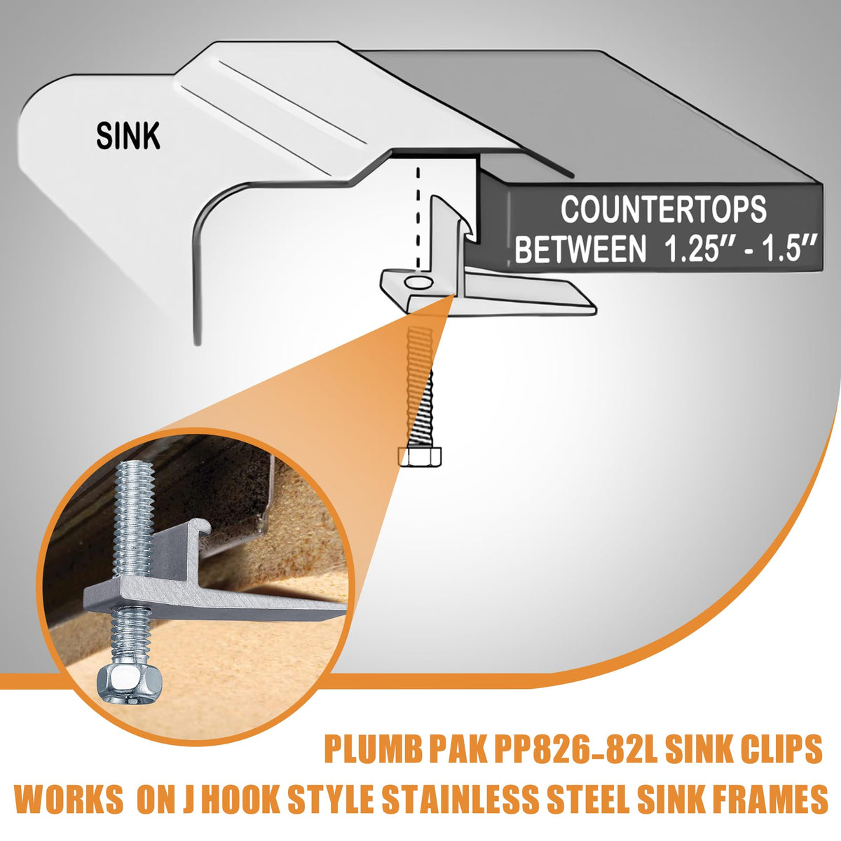 Dreyoo heavy-duty J-channel clip with screws provides solid support on thick countertops