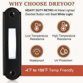 Dreyoo LED wall-mounted doorbell button lit 24 hours for easy night finding.