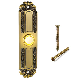 Dreyoo lighted metal doorbell button antique-brass front view enhances curb appeal.