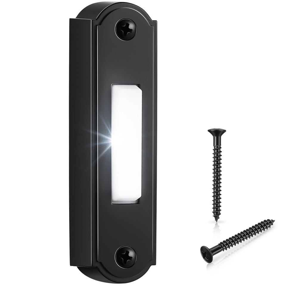 Dreyoo metal lighted doorbell button front view, highly visible at night for guests.