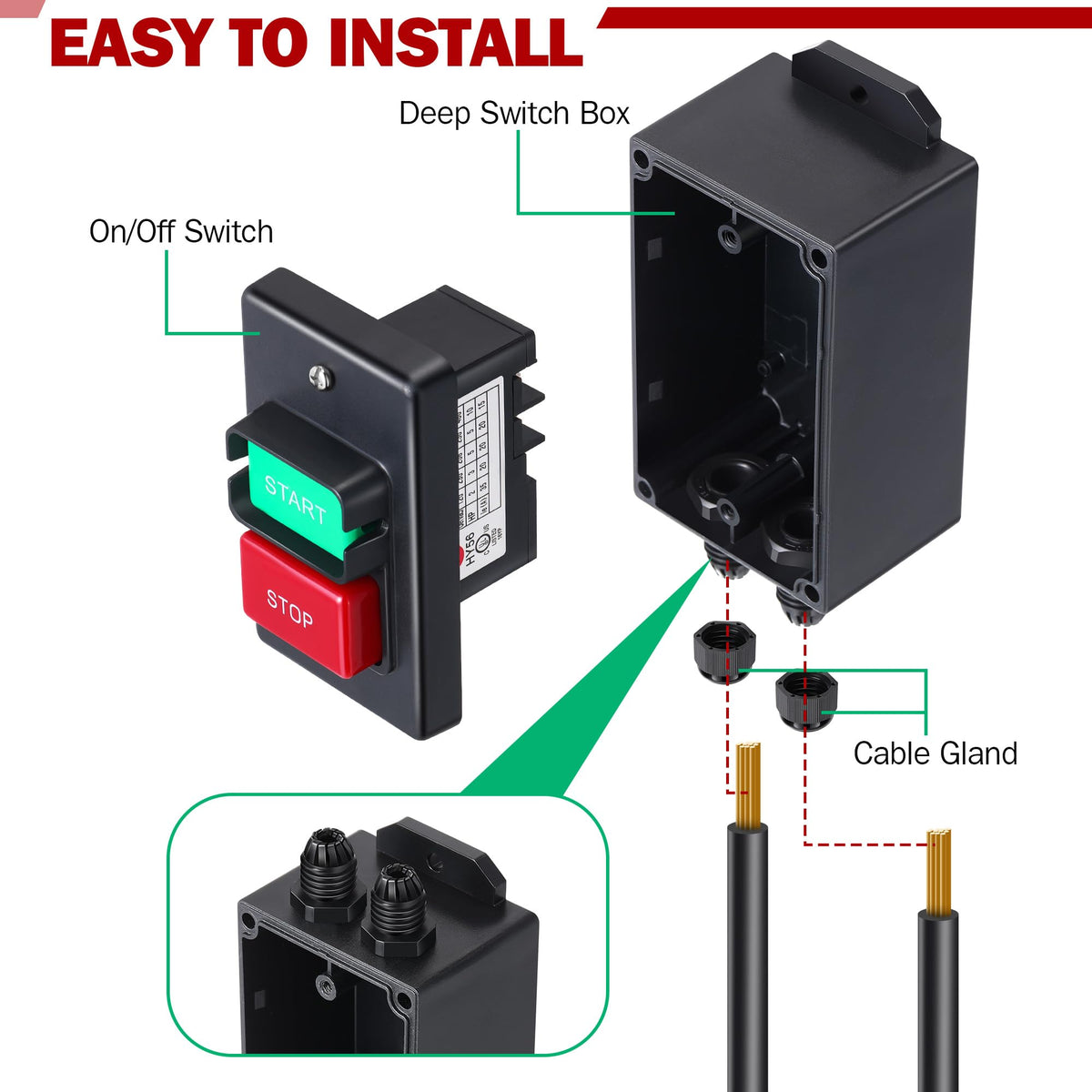 Dreyoo push-button stop provides reliable master shutoff when needed.