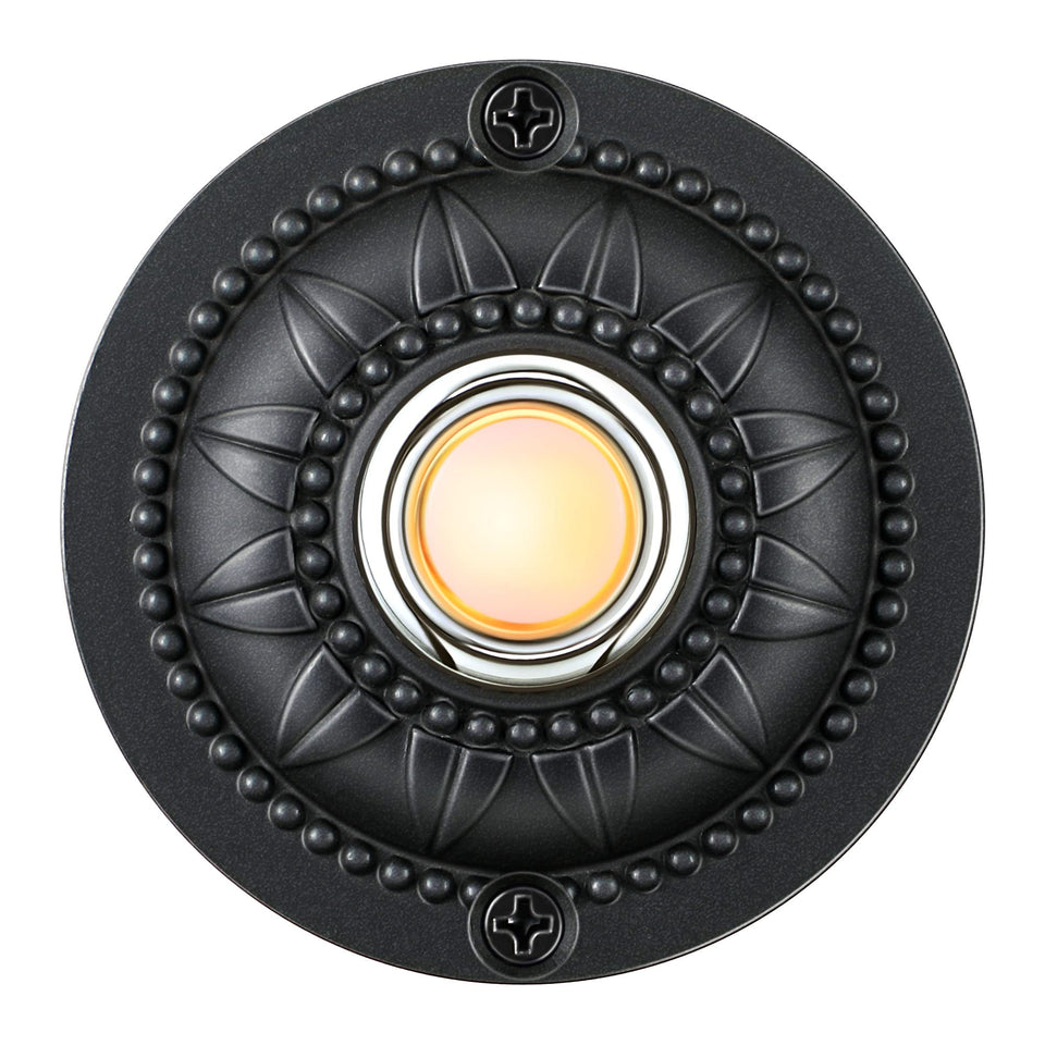 Dreyoo round metal doorbell push button with warm white LED glow for night visibility.