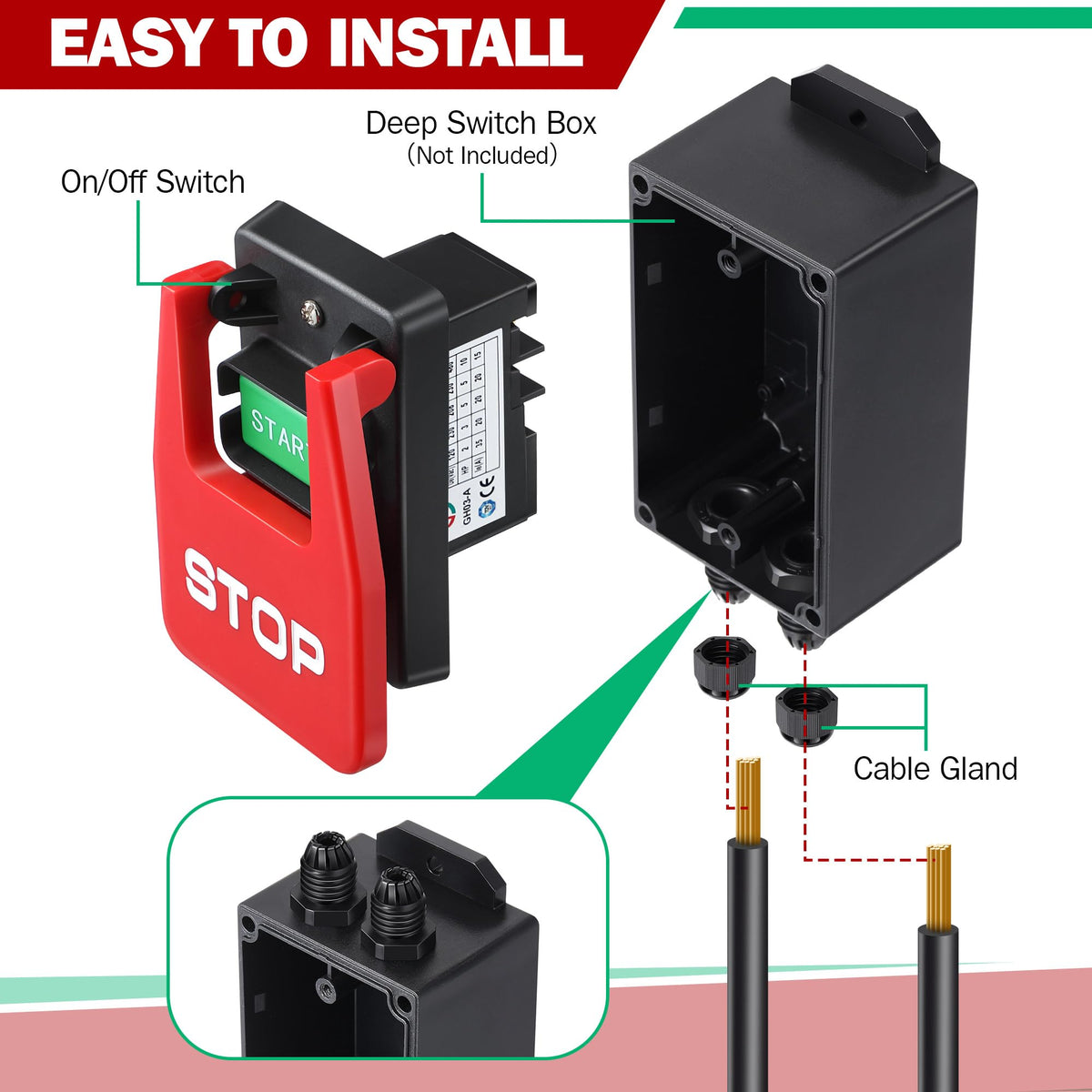 Dreyoo table saw switch installation showing deep junction box