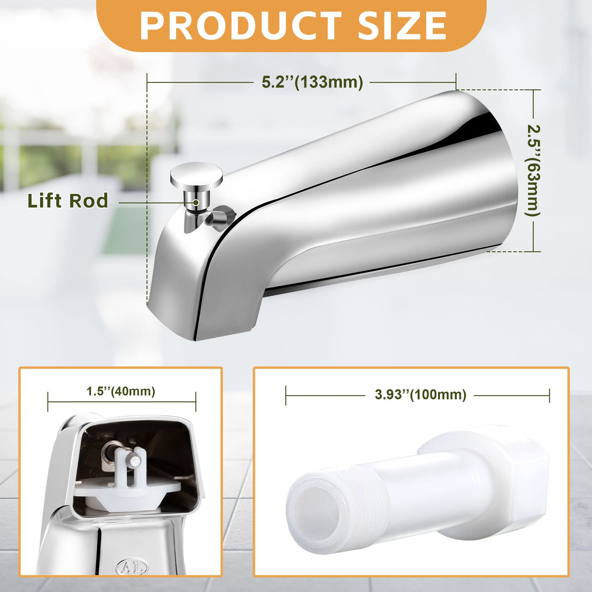 Dreyoo tub spout chrome finish adds a modern touch with rust-resistant durability.