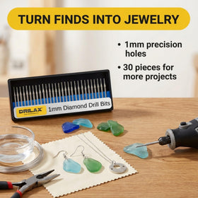 Drilax 1mm diamond bit drilling glass and sea glass with clean holes.