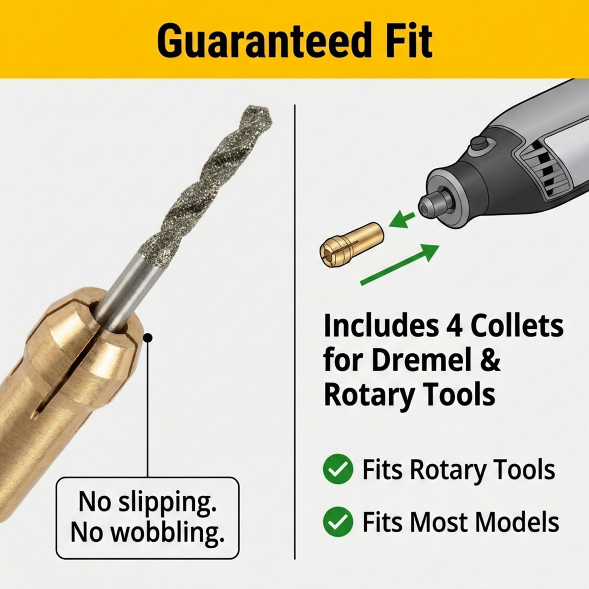 Drilax 24-piece set with collets for secure tool fits