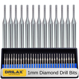 Drilax 30-piece 1mm diamond drill bits set in case for precise jewelry drilling.