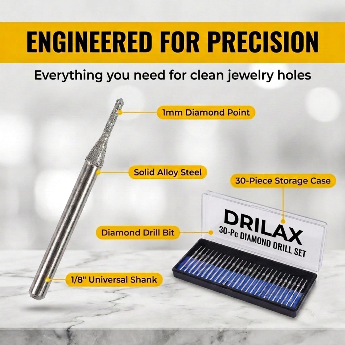 Drilax diamond drill bits with storage case for organized home studio use.