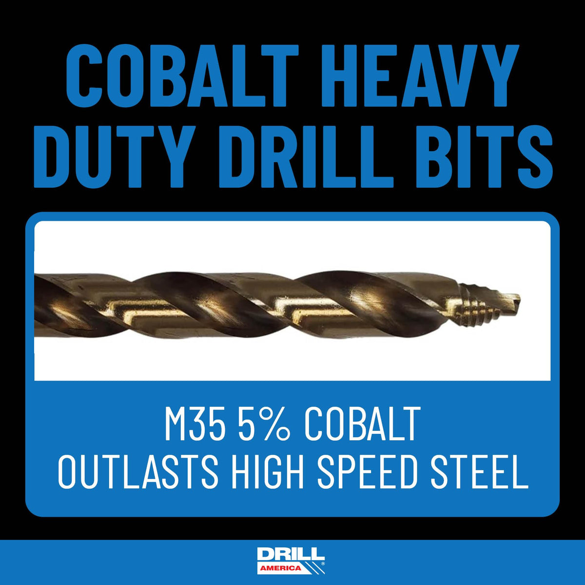 Drill America GSC29J-PC 135-degree split point reduces wandering on start.