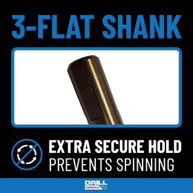 Drill America GSC29J-PC three-flat shank prevents spinning during use.