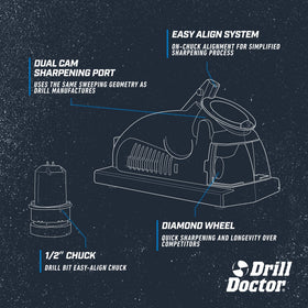Drill Doctor DD350X V-block jaws secure the bit for stable sharpening.