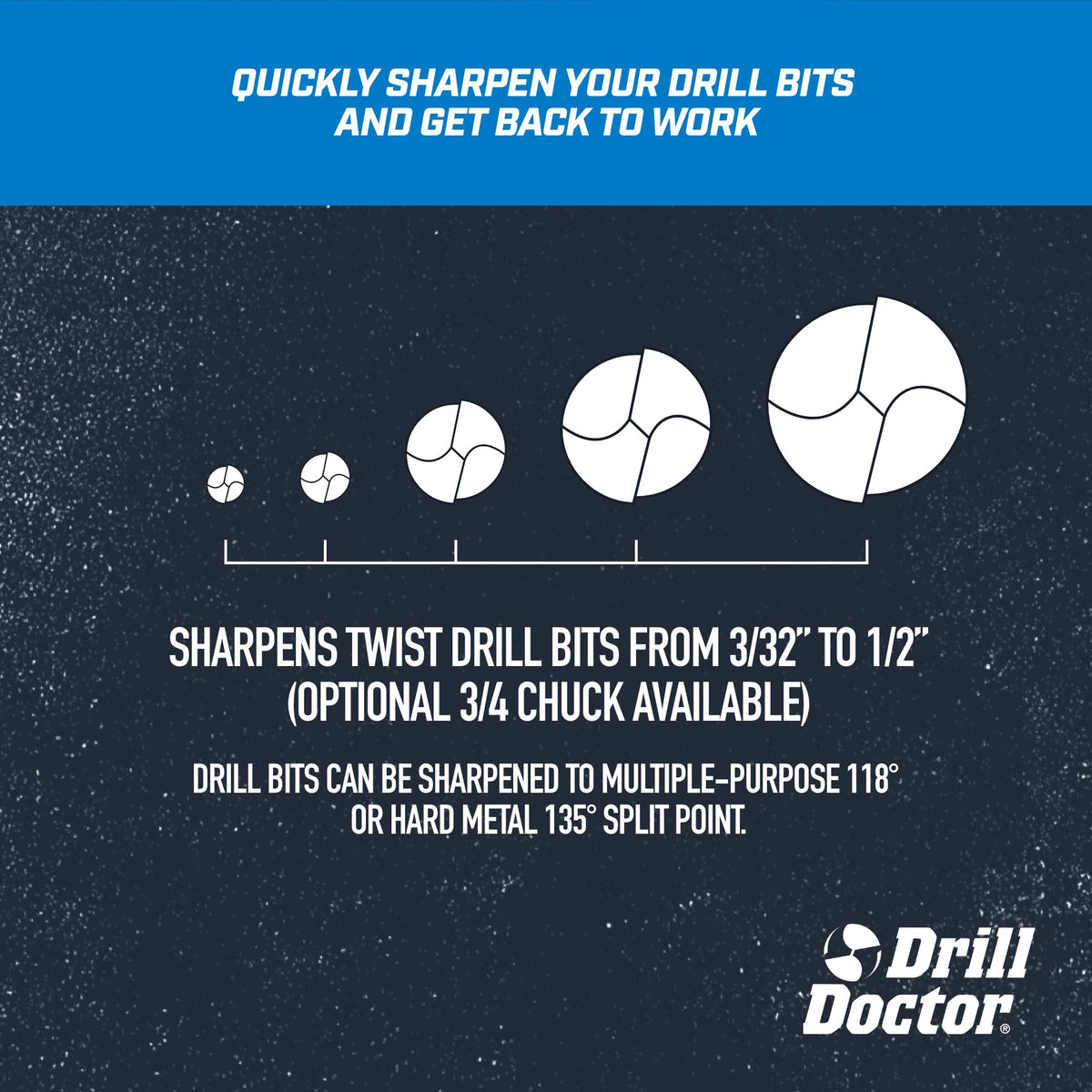 DD500X offers adjustable angles 118 and 135 degrees for versatile bit prep.