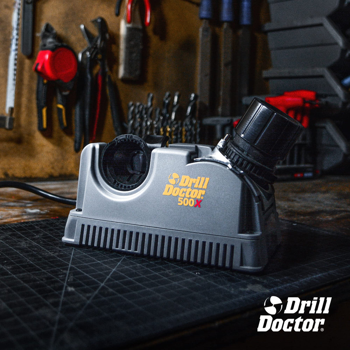 Drill Doctor DD500X in action sharpening twist bits for longer bit life.