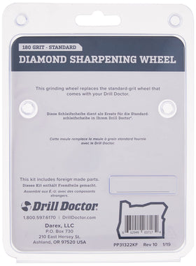 Drill Doctor diamond wheel in use sharpening a drill bit.